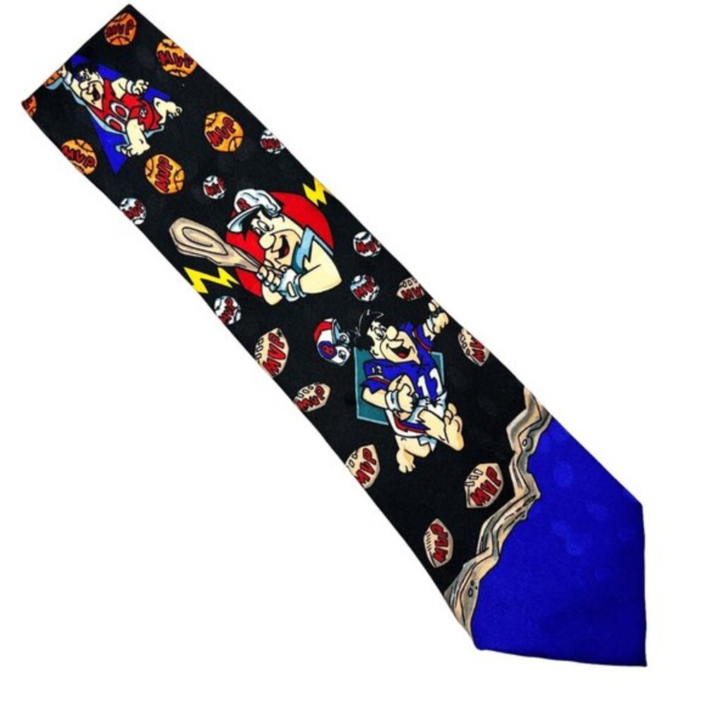 VINTAGE Fred Flinstone Sports 100% Silk Graphic Neck Tie